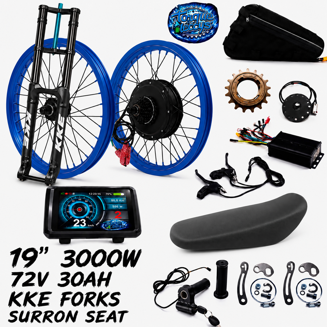 Torqueleccys 72v 30ah 19” 3000w ebike kit (with battery🔋) surron seat and KKE forks